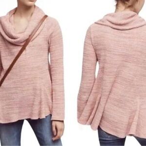 Anthropologie Pink Postmark Maurisa Cowl Neck Peplum Waffle Knit - Size S